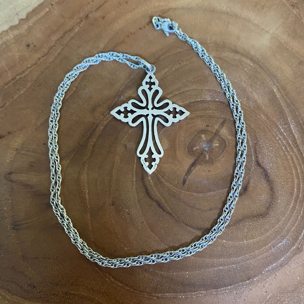RETIRED James Avery St. Cecilia Cross Pendant 19" Necklace, Sterling Silver